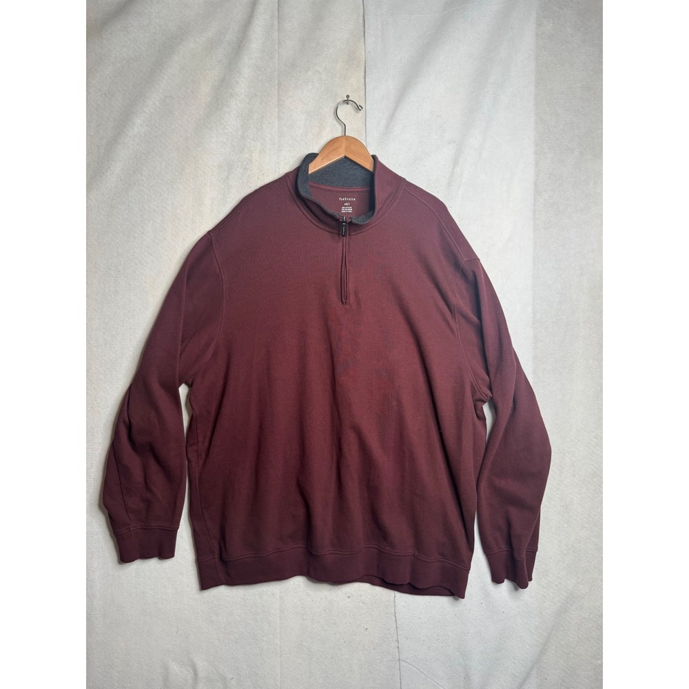 Van Heusen Mens 4XLT Burgundy Quarter‎ Zip Mock Neck Pullover Sweatshirt Tall